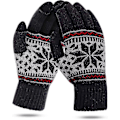 Miniatyrbilde 1 av 4: Hanske for kvinner, strikkede, berøringsskjerm, vinter, snøblomsttrykk, varme votter, unisex