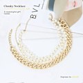 Miniatyrbillede 2 af 4: Lagdelt Perle Choker Halskæde Guld Chunky Link Kæde Halskæder Tykke Halskæder Punk Smykker Til Kvinder Og Piger (Guld Lagdelt Kæde)