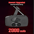 Pikkukuva 2 / 4: Hätäradio, Kannettava Käsikäyttöinen Aurinkopaneeliradio AM/FM-toiminnoilla, 2000 mAh Latautuva Virtalähde, SOS-Sireeni, LED-Taskulamppu