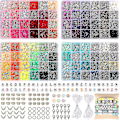 Miniatyrbillede 1 af 5: 9600 Lerperler til Smykkefremstillingssæt, 96 Farver Spaced Sorte Stenperler Flade Runde Polymerlerperler med Bogstavperler Smileyperler og Elastisk Snøre