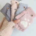 Pikkukuva 5 / 5: Uudet Kawaii Naisten Lämpimät Kissan Käsineet Muodikkaat Tytöt Kissan Kynsi Kynsi Plush Mittens Pehmeä Plush Lyhyet Sormittomat Puoli Sormi Talvikäsineet