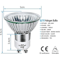 Miniatyrbilde 2 av 5: GU10 halogenlampe 50W dimmbar, 220V GU10 halogenlampe 2-polet, 2800K varm hvit lys, 700 lumen