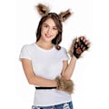 Miniatyrbillede 4 af 5: 3 stk. Dyre Kostume Tilbehørssæt Kunstig Pels Killinge Ulveører Hårklemmer Lang Hale Plys Handsker Halloween Cosplay Rekvisitter