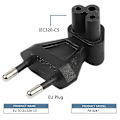 Miniatyrbillede 4 af 5: 2-polet EU Han til IEC 320 C5 Hun AC Adapter 2.5A Sikring, EU Industriel Strømkonverter