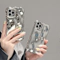 Pikkukuva 4 / 5: iPhone 13 Pro Max 6,7 tuuman kuori, Aaltomainen iskunkestävä pehmeä TPU-pussikotelo, Veden aaltoilu 3D silikoninen ohut kaunis kotelo, Hopea