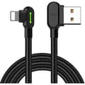 Rettvinklet USB-kabel med LED-lys, 90-graders nylon ladekabel, reversibel USB hurtiglader, datasynkroniseringslader, fungerer med iPhone