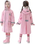 Regnfrakk for barn i barneskolealder, poncho for gutter og jenter, med skolesekk for barn, rosa