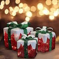 Set med 3 LED-presentaskar med grön rosett, julklappsaskar, festdekorationer
