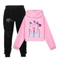 K-Pop Demon Hunters-huvtröjor för flickor, barntröja, pullover, toppar och byxor, set 03 _b Pink 140