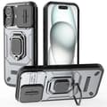 Etui til iPhone 16 med ringholder — PC + TPU-materiale, med linsebeskytter — Grå