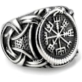 Miniatyrbillede 1 af 3: Vikingring i rustfrit stål med Vegvisir og keltisk knude