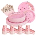 Miniatyrbillede 1 af 7: 40 stk. Rosa bronzerbare engangs tallerkener kopper papirservietter Jul