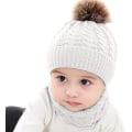 Miniatyrbilde 1 av 7: 2 stk. Strikket lue og skjerf til småbarn, vintervarm beanie med pompom