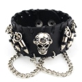 Miniatyrbillede 1 af 5: Punk Læder Armbånd med Skalle Design - Justerbart