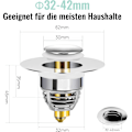 Miniatyrbillede 2 af 5: Universal Pop-Up Håndvask Aftapning, 2 Dele Anti-Tilstopning Aftapningsfilter, Rustfrit Stål og Ren Kobber Badekar Aftapning, Hårfilter Anti-Lugt til Huller fra 33 til 42mm