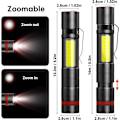 Miniatyrbillede 2 af 5: Mini LED Lommelygte 2 stk., Stålclips & COB Lille Lommelygter USB R