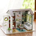 Pikkukuva 2 / 4: DIY-puinen mökki miniatyyri talosetti lasten lahjat lelu koti sisustus