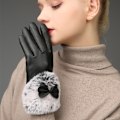 Miniatyrbillede 5 af 6: Plysj Bowknot Læderhandsker til Kvinders Vinterridning Tykkelse