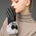 Miniatyrbillede 5 af 6: Plysj Bowknot Læderhandsker til Kvinders Vinterridning Tykkere