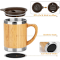 Miniatyrbillede 2 af 5: 350ML Bambus Rustfrit Stål Kaffe Kop, Isoleret Kop med Håndtag