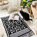 Pikkukuva 1 / 7: 1 kpl Boho kylpyhuonerug, Boho matto keittiön juoksumattoon musta ja valkoinen