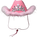 Pikkukuva 3 / 3: Vaaleanpunainen cowboyhattu - Höyhenkoristeinen värillinen kruunu (Vaaleanpunainen, Yksi koko, 2)
