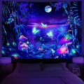 Miniatyrbilde 1 av 7: Svartlys Fantasy Forest Veggteppe Trippy Mushroom Tapestry UV