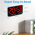 Pikkukuva 4 / 5: Digitaalinen seinäkello, 9 tuuman LED-digitaalinen kello 12/24h, suuret numerot, pieni hiljainen seinäkello BlackRed Letters,A