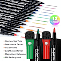 Miniatyrbillede 2 af 5: 12 magnetiske whiteboard-tuscher og viskelæder sæt - Farve Whiteboard Markers Viskelæder - Tør Slet Markører - Tynd Whiteboard P