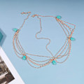 Miniatyrbilde 4 av 5: Boho Lagdelt Turkis Hodebånd Hodekjede Gull Tassel Dangle DXGHC