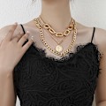 Miniatyrbillede 4 af 7: Guldbelagt Vedhæng Lang Halskæde, 3-lags Choker Halskæde Kæde