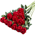 Miniatyrbillede 1 af 5: 12 stk. Kunstige Blomst Rose Blomster Fløjl Falsk Lang Stilk DXGHC