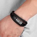 Miniatyrbillede 2 af 4: Multilayer Mænds Læderarmbånd Rustfrit Stål Magnetisk Spænde Cu