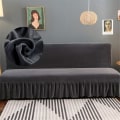 Miniatyrbillede 1 af 6: Armløs Sort Fløjl Futon Betræk med Rufflet Skørt - Høj Elasticitet