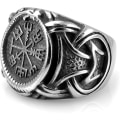 Miniatyrbilde 2 av 3: Vikingring i rustfritt stål med Vegvisir og keltisk knute.