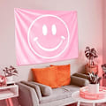 Miniatyrbild 4 av 7: 1 Stycke Rosa Smiley Gobeläng - Söt Inredning till Rummet, Flickigt Sovrum, Studie