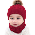 Miniatyrbilde 2 av 7: 2 stk. Strikket lue og skjerf til småbarn, vintervarm beanie med pompom