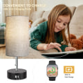 Miniatyrbillede 4 af 5: 3-Farvet Temperatur Sengelampe Natbordlampe med USB A-port og C-port, Bordlampe til Soveværelse med LED Pære Lille