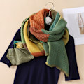Miniatyrbild 3 av 5: Grön polyesterbomulls scarf med flerfärgad linjemönstrad rutig design för kvinnor, varm och lång