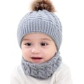 Miniatyrbillede 2 af 7: 2 stk. Spædbarn Baby Strikket Hat Halsklæde Vinter Varmt Beanie Cap med Circ