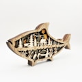 Miniatyrbillede 3 af 5: Havdyr Træhåndværk Kreativ Ocean Stil Træudskårne Fisk