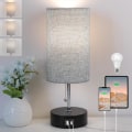 Miniatyrbillede 1 af 5: 3-Farvet Temperatur Sengelampe Natbordlampe med USB A-port og C-port, Bordlampe til Soveværelse med LED Pære Lille