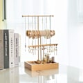 Miniatyrbillede 5 af 6: Elegant 3-lags T-formet antikvitetsbronze smykkedisplaystativ til halskæder, armbånd og ure (i guld)