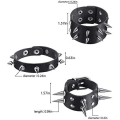 Miniatyrbillede 2 af 5: 9 Stykke Spiked Studded Armbånd Sort Læder Nitter Punk Armbånd
