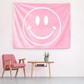 Miniatyrbild 7 av 7: 1 Stycke Rosa Smiley Gobeläng - Söt Inredning till Rummet, Flickigt Sovrum, Studie