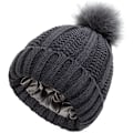 Miniatyrbilde 1 av 6: Vinterlue for kvinner med strikket beanie og fast pompom, varm sateng