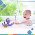 Miniatyrbild 6 av 7: Flytande bläckfiskleksak med 3 ringar - BPA-fri badleksak för pojkar och flickor - 18+ månader - Lila (1-pack)