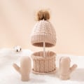 Miniatyrbilde 1 av 5: Ull monokrom flettet varm barnehue skjerf votter