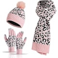 Miniatyrbillede 1 af 7: Leopard Beanie Hat, Halsklæde og Touch Screen Handsker Sæt med Pompom til Kvinder