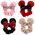Miniatyrbillede 1 af 6: 4 stk. Fløjlsmusøre Scrunchies Blanke Sequin Bows Scrunchies C